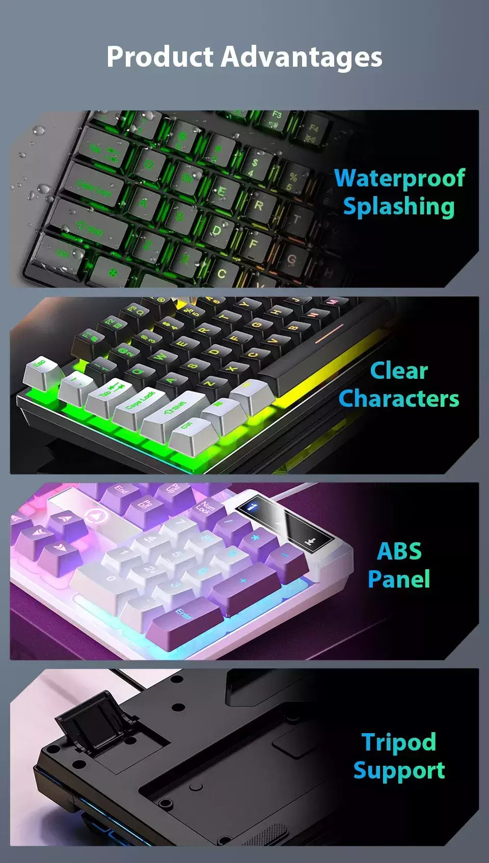 K500 teclado para jogos com fio sensação mecânica laptop desktops pc computador acessórios de escritório 104 teclas teclados com luz de fundo rgb