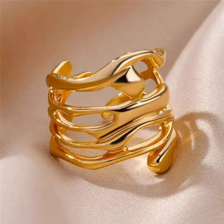 Anéis geométricos de zircônia de aço inoxidável para mulheres luxo mau olhado cor dourada ajustável na moda casamento estética jewerly presente