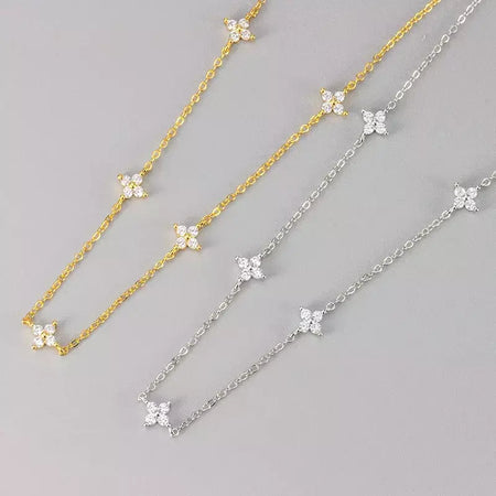 Novo aço inoxidável zircão colares para mulheres 18k banhado a ouro quatro folhas grama colar corrente colar de luxo jóias presente