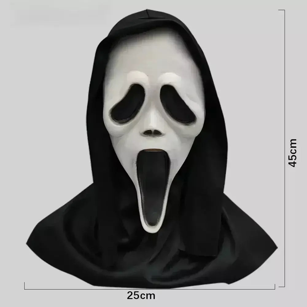 Látex grito ghostface máscara horror cabeça cheia máscara brincadeira cosplay traje filme assustador ghostface adereços decoração de casa fontes de festa