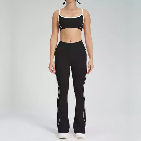 Terno de Yoga Patchwork de duas peças para mulheres, cintura alta Flare Leggings, roupas de treino Fitness Sportswear agasalho