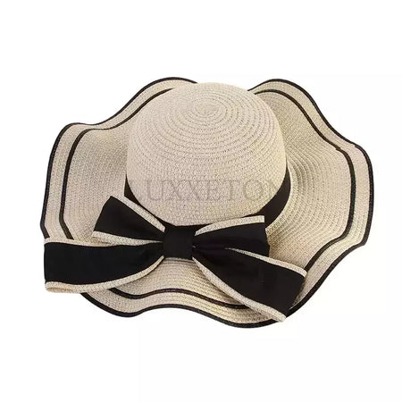 Chapéu de praia vaqueiro feminino, lateral larga, chapéu Panamá casual, Lady Classic, nó liso, chapéu de sol palha, presente Fedora feminino, verão