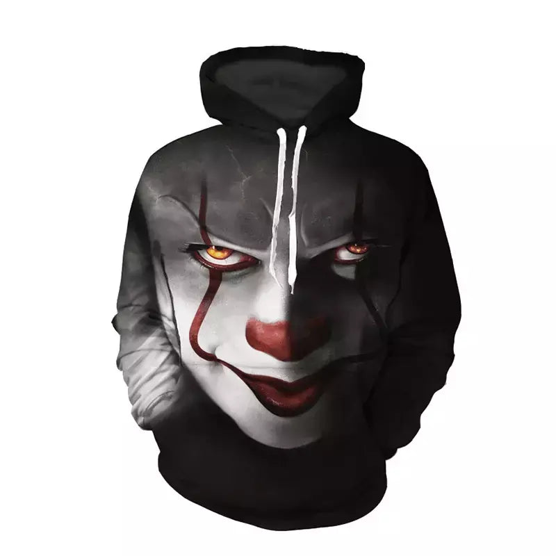 Moletons com capuz grandes para homens e mulheres, pulôver impresso 3D de filmes de terror, moletons legais, personalidade casual, nova chegada