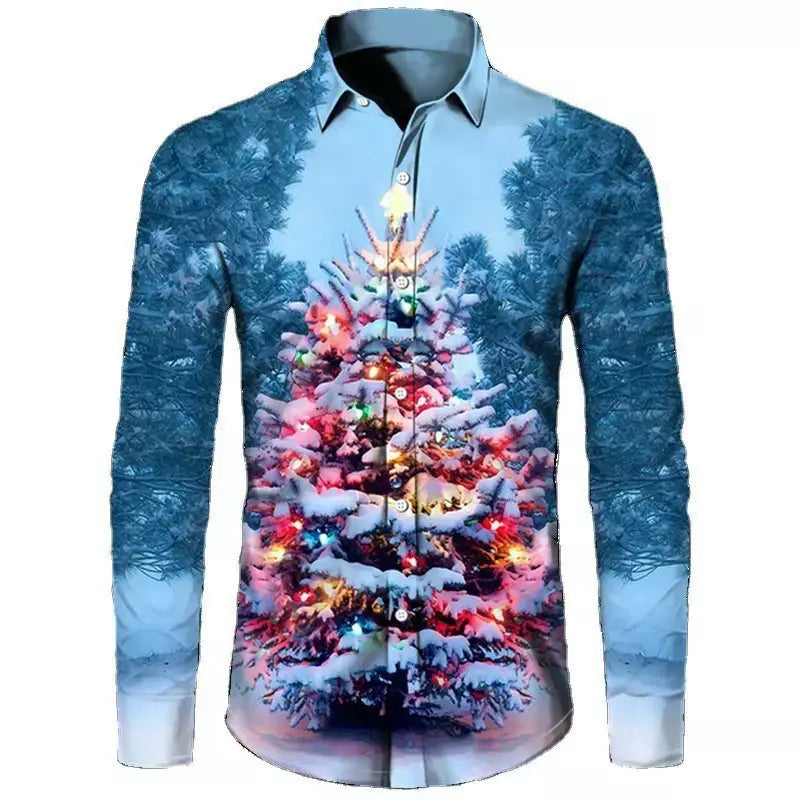 2024 novo estilo de natal papai noel camisa gráfica para homens casual vintage impressão 3d manga longa roupas feriados festa y2k topos