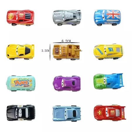 Mini 12 pçs disney pixar carros 3 pistão copo rebote carro coleção relâmpago mcqueen jackson tempestade pvc modelo de carro brinquedo para crianças
