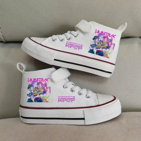 Novas crianças sapatos de lona de alta qualidade meninas sapatos kpop demônio caçadores crianças sapatos de placa branca estudante correndo tênis sapatos brancos
