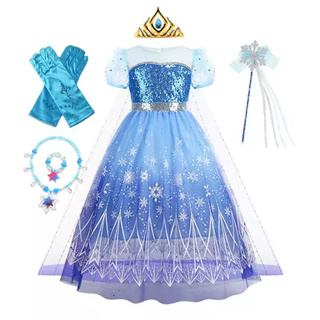 Crianças elsa traje menina aniversário malha vestido de princesa crianças cosplay neve rainha desempenho fantasia noite roupas de halloween