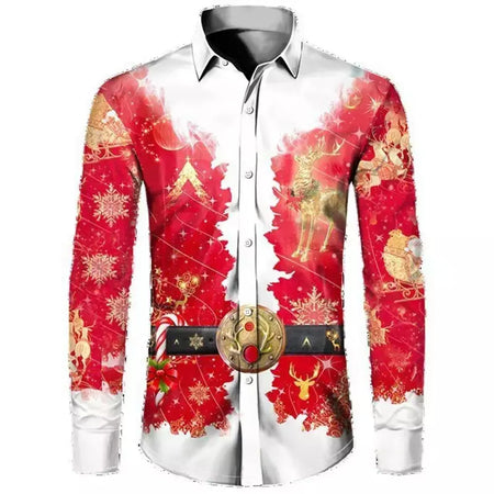 2024 novo estilo de natal papai noel camisa gráfica para homens casual vintage impressão 3d manga longa roupas feriados festa y2k topos