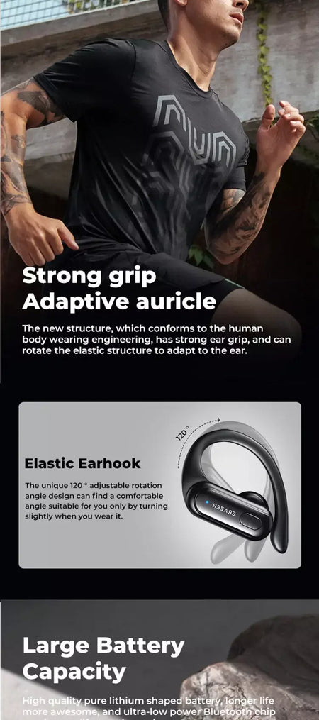 Erazer xt60pro esportes sem fio fones de ouvido bluetooth alta fidelidade redução ruído fone com microfone gancho