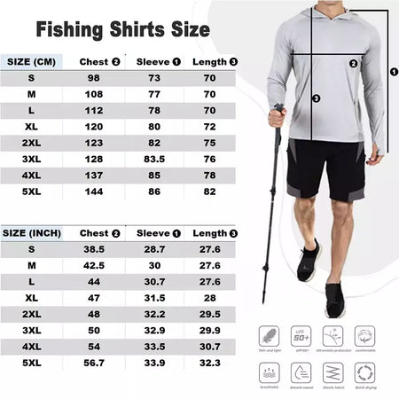 Proteção UV Manga Longa dos homens Pesca Camisas, Roupa ao ar livre, Verão Jersey, Upf 50 Roupas, Desempenho Respirável Camisas de Pesca