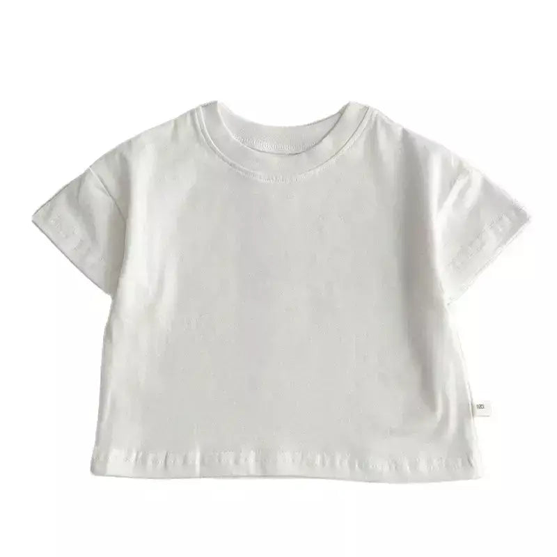 Verão bebê meninos meninas camiseta da criança cor sólida roupas superiores estilo coreano infantil do bebê meninos meninas manga curta camiseta roupas