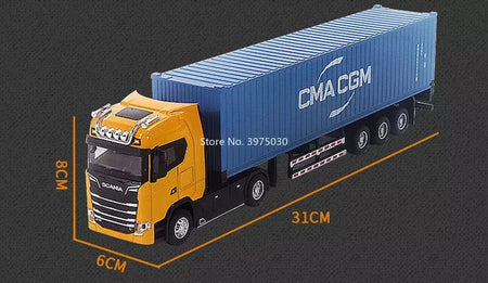 1:50 caminhão contêiner carros de brinquedo modelo fundido pneus de borracha veículo puxar para trás luz música carro em miniatura meninos presentes do festival