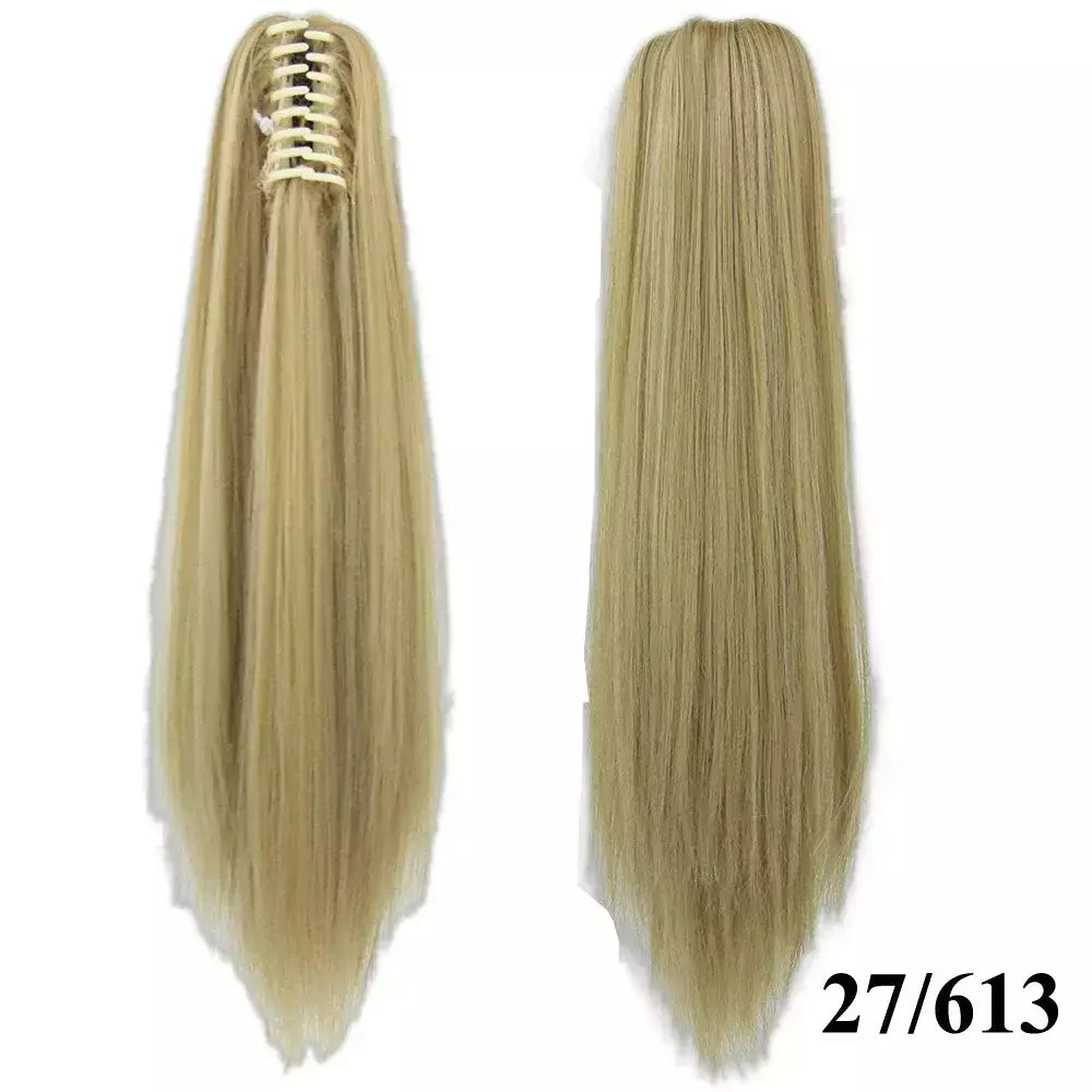 Longo reto sintético rosa ombre extensão do cabelo peruca garra rabo de cavalo pônei fada cauda falso peças de cabelo clipe na peruca