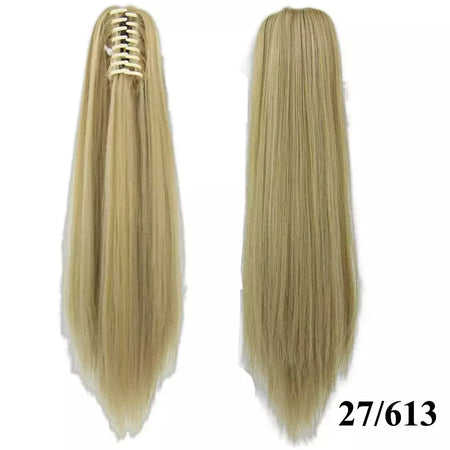 Longo reto sintético rosa ombre extensão do cabelo peruca garra rabo de cavalo pônei fada cauda falso peças de cabelo clipe na peruca