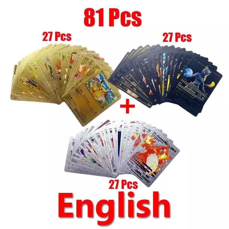 Pokemon arco-íris cartões ouro prata vmax gx cartão coleção batalha trainer cartão espanhol inglês francês criança brinquedos presentes de natal