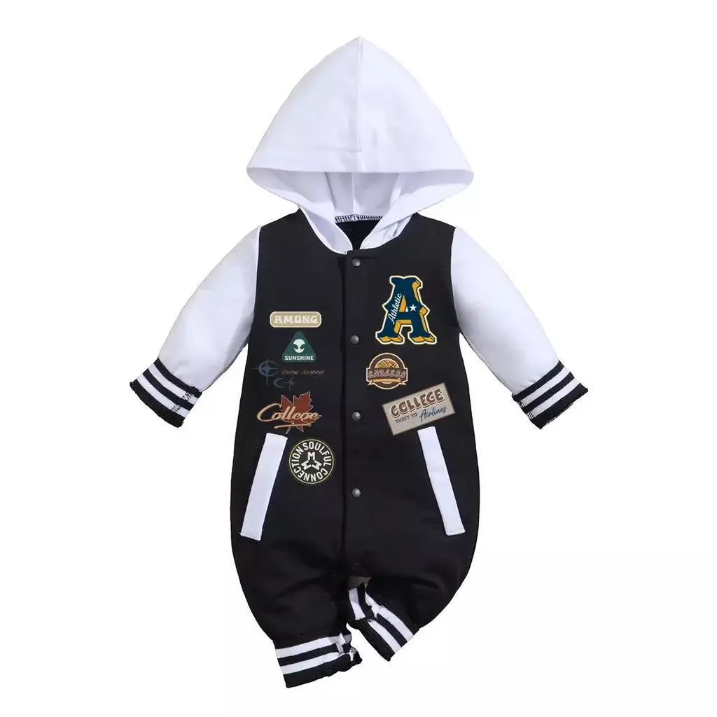 Iurnxb bebê meninos meninas macacão com capuz beisebol manga longa infantil macacão roupas de praia recém-nascido moletom roupas macacão 0-18m