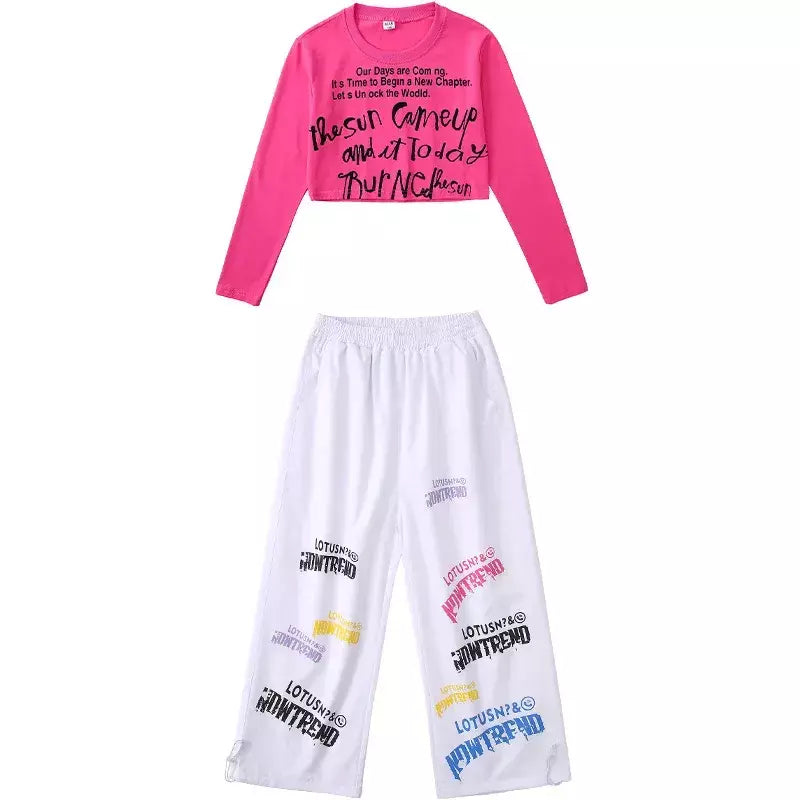 Meninas hip hop letras colheita topo graffiti joggers calças crianças k-pop roupas de dança de rua conjunto crianças menina grupo streetwear traje