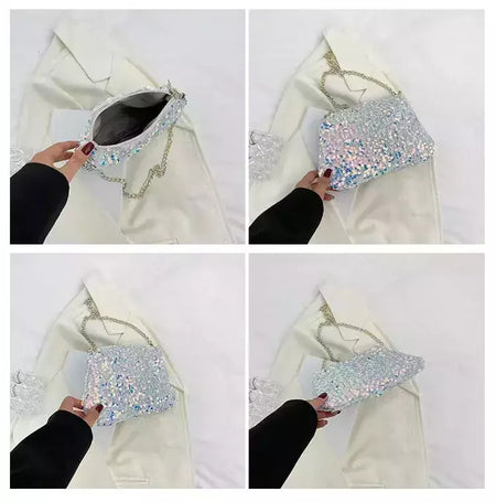 Lantejoulas crossbody saco de corrente simples ins cor sólida lantejoulas bolsa de ombro axilas bolsa de telefone noite sacos de embreagem bolsa