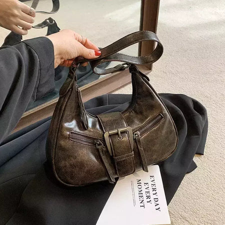 Bolsas de ombro de couro PU para mulheres, design de cinto retrô bolsas vintage pequenas femininas, bolsa transversal axilar, bolsas da moda, Y2K, 2024