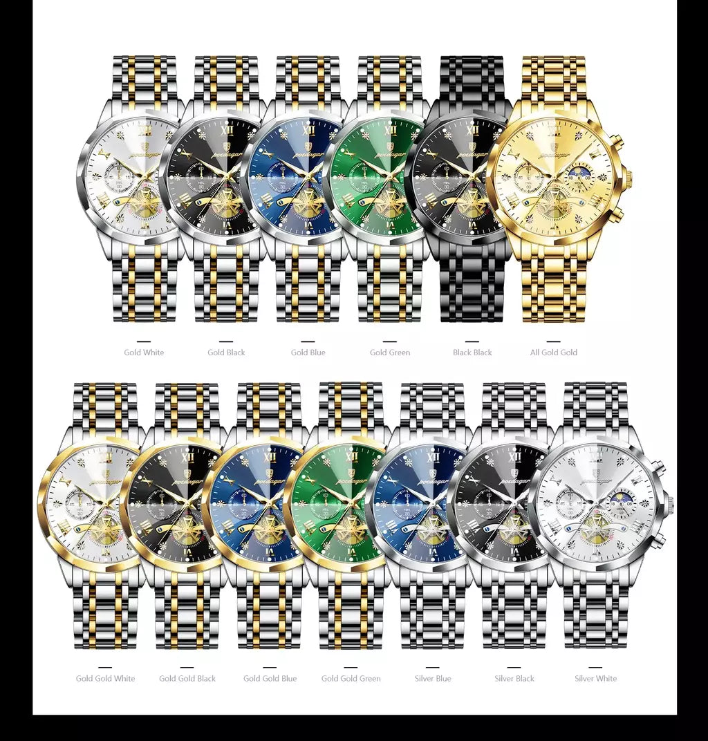 Poedagar luxo relógio masculino topo original à prova dwaterproof água luminosa cronógrafo homem relógio de pulso aço inoxidável quartzo relógios masculinos reloj