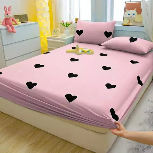 Em forma de coração Pattern Set Folha equipada, Capa de cama impressa, cama do quarto, simples moderno, fosco, 3 pcs