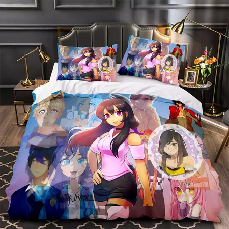 APHMAU-Conjunto de cama impressão Aphmau 3D para adultos e crianças, capa de edredão, solteiro, gêmeo, completo, queen, king size, kawaii, adulto, cama, 035