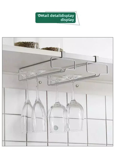 Suporte de vidro de vinho de metal sem perfuração - Rack de taças para armazenamento sob o armário Organização de cozinha Suprimentos de armazenamento de cozinha/bar