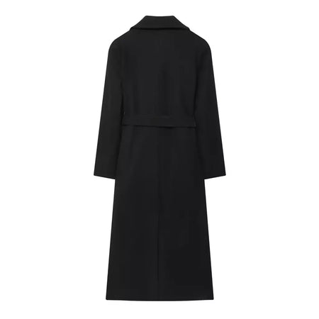 Tidalyf 2025 casaco longo feminino de mistura de lã, gola virada para baixo, cintura com cinto, manga comprida, comprimento da panturrilha, jaqueta com bolsos para o outono