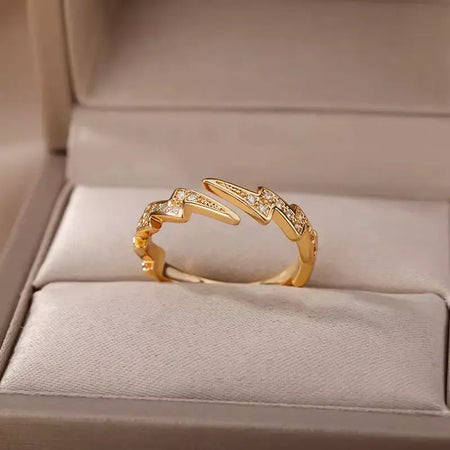Anéis geométricos de zircônia de aço inoxidável para mulheres luxo mau olhado cor dourada ajustável na moda casamento estética jewerly presente