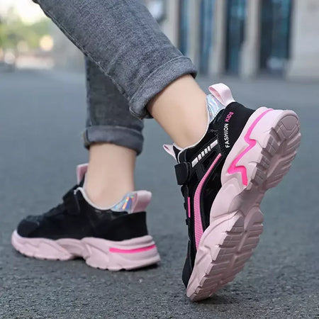 Crianças casuais rosa meninas sapatos de couro moda para 7-15y leve correndo jovens estudantes crianças esportes sapato da menina nbgaga