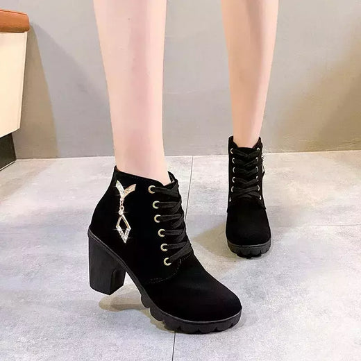 Comemore-Bota casual com cordões para mulheres, salto alto, bombas, plataforma, sapatos femininos, moda, primavera, novo, 42, 2022