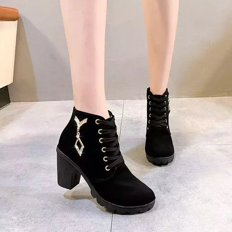 Comemore-Bota casual com cordões para mulheres, salto alto, bombas, plataforma, sapatos femininos, moda, primavera, novo, 42, 2022