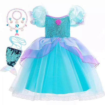 Menina sereia vestido para crianças festa de aniversário princesa cosplay traje ariel halloween fantasia roupas verão elegante vestido