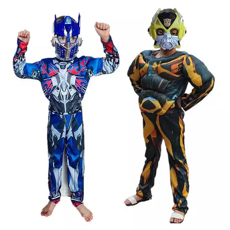 Crianças super-herói role play traje filme personagem transformador robô fantasia muscular traje meninos meninas máscara de halloween macacão