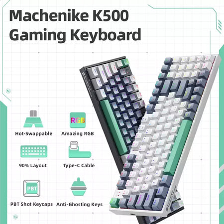 Machenike-K500 Teclado mecânico para jogos, Teclado com fio, Hot Swappable, 94 teclas, RGB Light, Mac, Windows