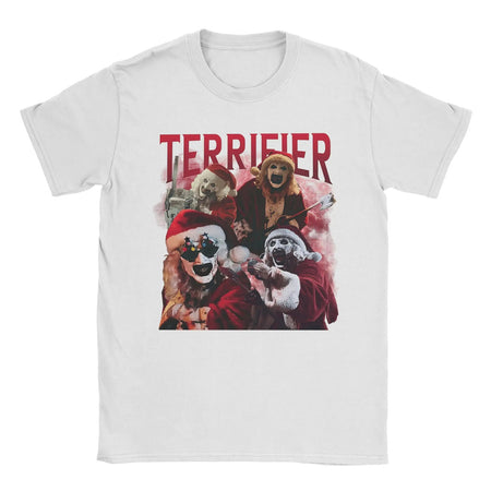 Arte engraçada os palhaços terrifier natal camiseta masculina em torno do pescoço puro algodão t camisas de manga curta camiseta impressa topos