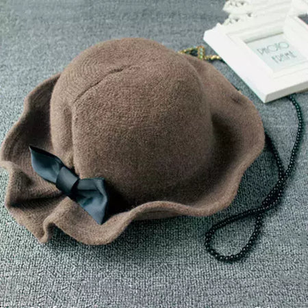 Chapéu de lã de bowknot vintage feminino, Fedoras para senhoras, cúpula de feltro para casamento Igreja Jazz, boné feminino elegante, outono e inverno
