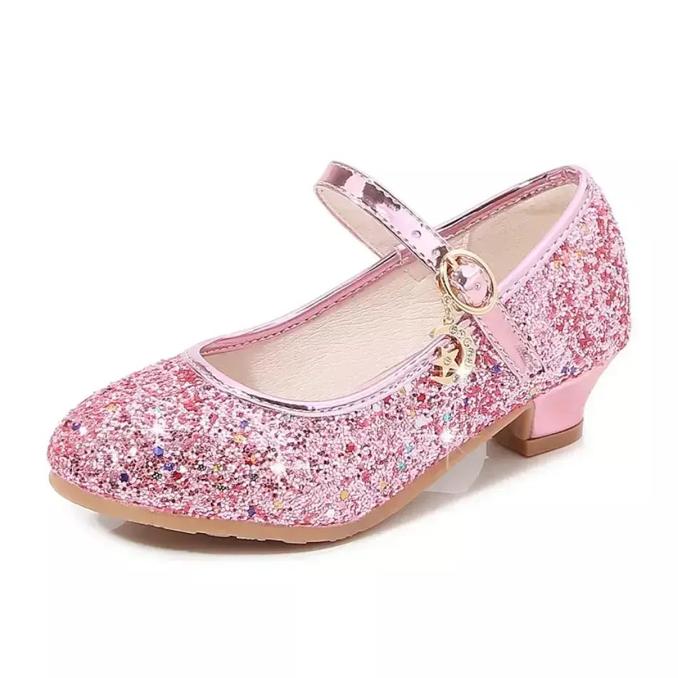 Meninas sapatos crianças salto alto glitter sandálias de cristal moda fivela crianças princesa sapato dança estudante desempenho sapatos de couro
