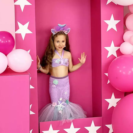 Meninas escala roxa princesa sereia ariel cosplay vestido de halloween vestido de festa de aniversário meninas verão praia vestido de férias