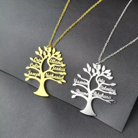 Colar personalizado com nome da árvore da vida, mãe, crianças, nomes de membros da família, pingente de aço inoxidável dourado, gargantilha, joias, presentes