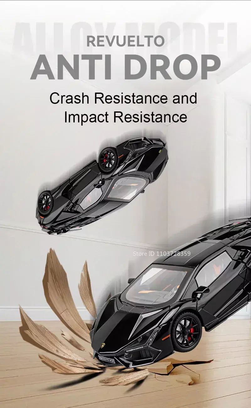 1:24 escala revuelto modelo em miniatura brinquedo carros esportivos liga diecast supercars som luz portas abertas puxar para trás para crianças presentes