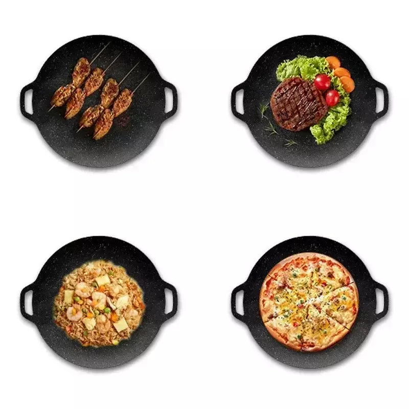 2025 churrasqueira pan antiaderente sem fumaça redonda ferro fundido portátil ao ar livre cozinhar chapa para acampamento piquenique churrasco fritar