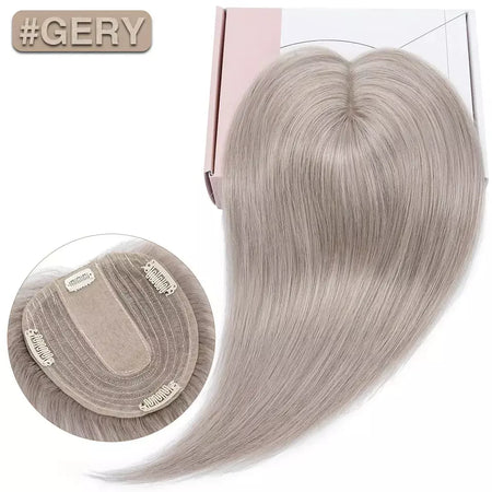 S-noilite 10x12cm toppers de cabelo em linha reta 3.5x9cm base de seda perucas de cabelo clipe em extensões de cabelo marrom cabelo humano para mulher