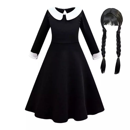 Crianças addams traje do bebê meninas família cosplay traje de halloween crianças família dança vestido preto quarta-feira pageant fantasia