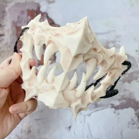 Festa crânio máscara dentes longos demônio esqueleto meia máscara facial lobo dragão tigre houjuu nue máscara cosplay traje de halloween adereços