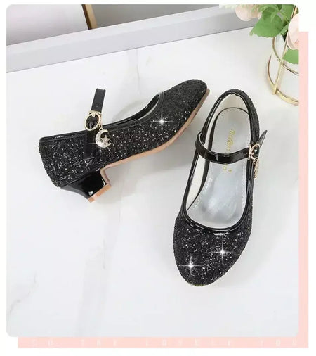 Meninas sapatos crianças salto alto glitter sandálias de cristal moda fivela crianças princesa sapato dança estudante desempenho sapatos de couro