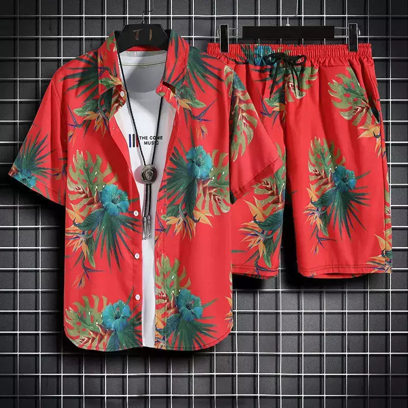 Roupas de praia para homens 2 Piece Set Quick Dry Camisa Havaiana e Shorts Set Homens Moda Vestuário Impressão Casual Outfits Verão