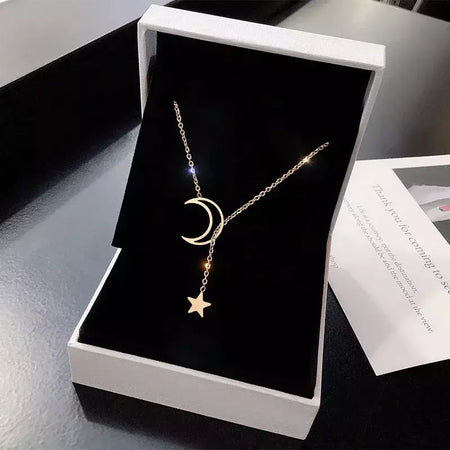 Novo simples lua estrela pingente gargantilha colar simples cor de ouro liga charme corrente colares para mulheres festa jóias