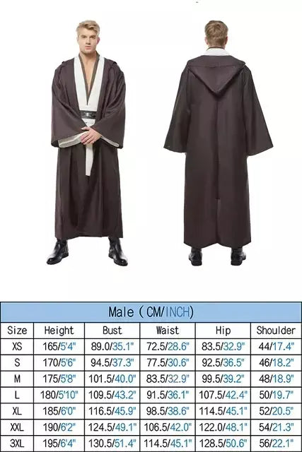 Manto de Halloween para homens adultos, Cosplay Jedi, Traje Brown Walker, Uniforme Fantasia Preto TUNIC, Terno de Festa Carnaval, Robe Outfit