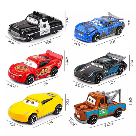 6-7 pçs disney pixar carro 3 2 1 relâmpago mcqueen caminhão mack jackson tempestade diecast metal carro de corrida dinoco racer brinquedo conjunto menino presente